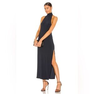 Norma Kamali Halter Turtle Side Slit Gown in Pewter